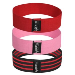 PFX Sports Resistance Bands Set – (3 Resistance Levels) – Black / Red / Pink / Red